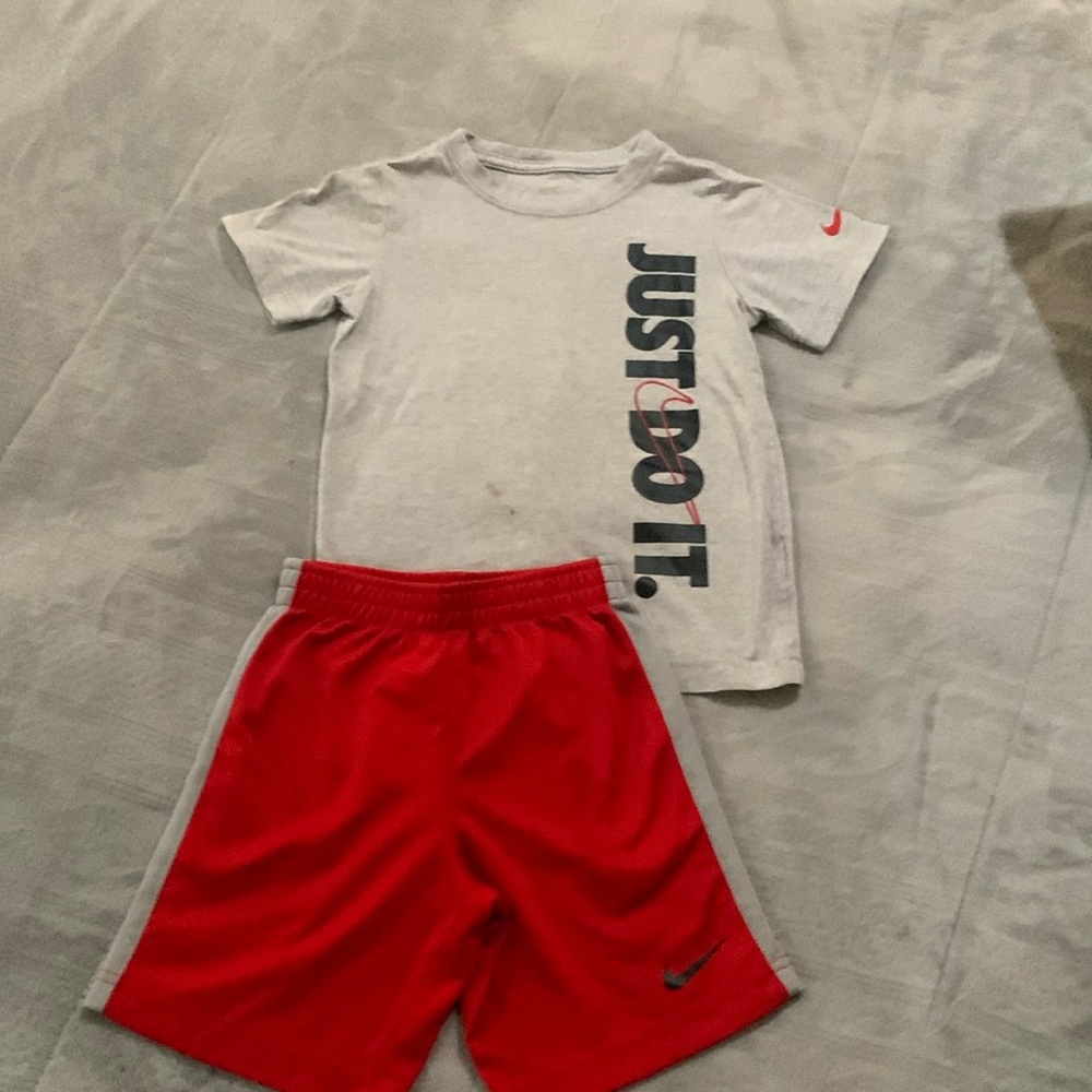 Red Nike shirt and shorts matching set